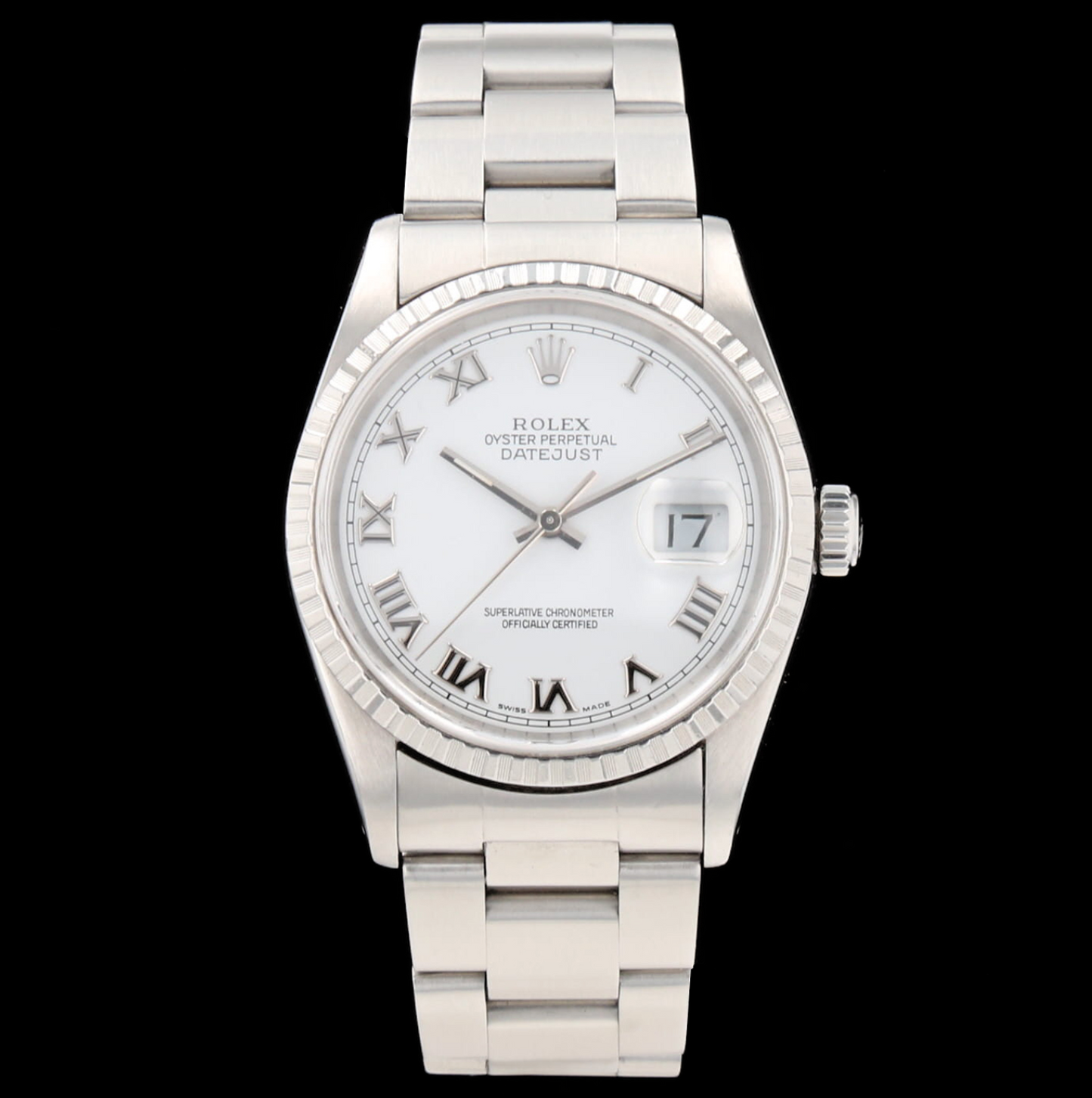 Rolex Datejust 36 mm réf. 16220 - Acier, Lunette Cannelée, Cadran Blanc Romain - Année 1991